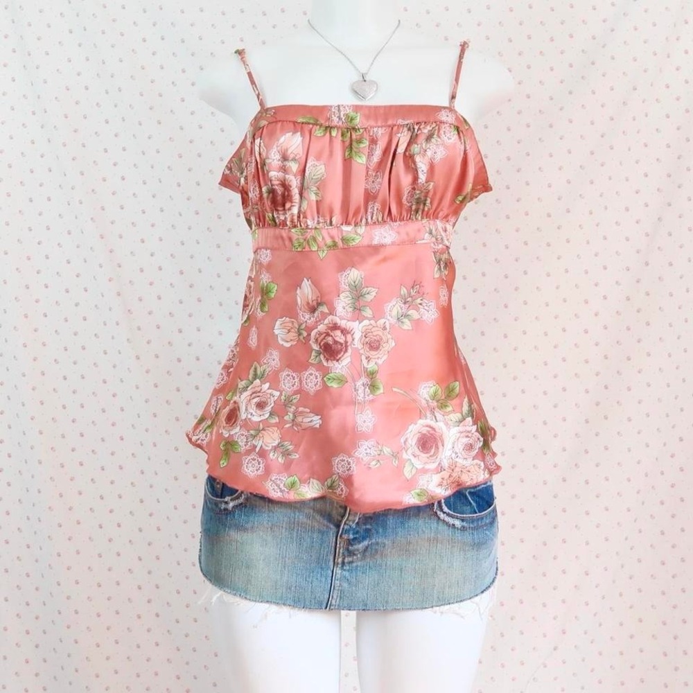 vintage self esteem floral satin cami top coquette y2k babydoll